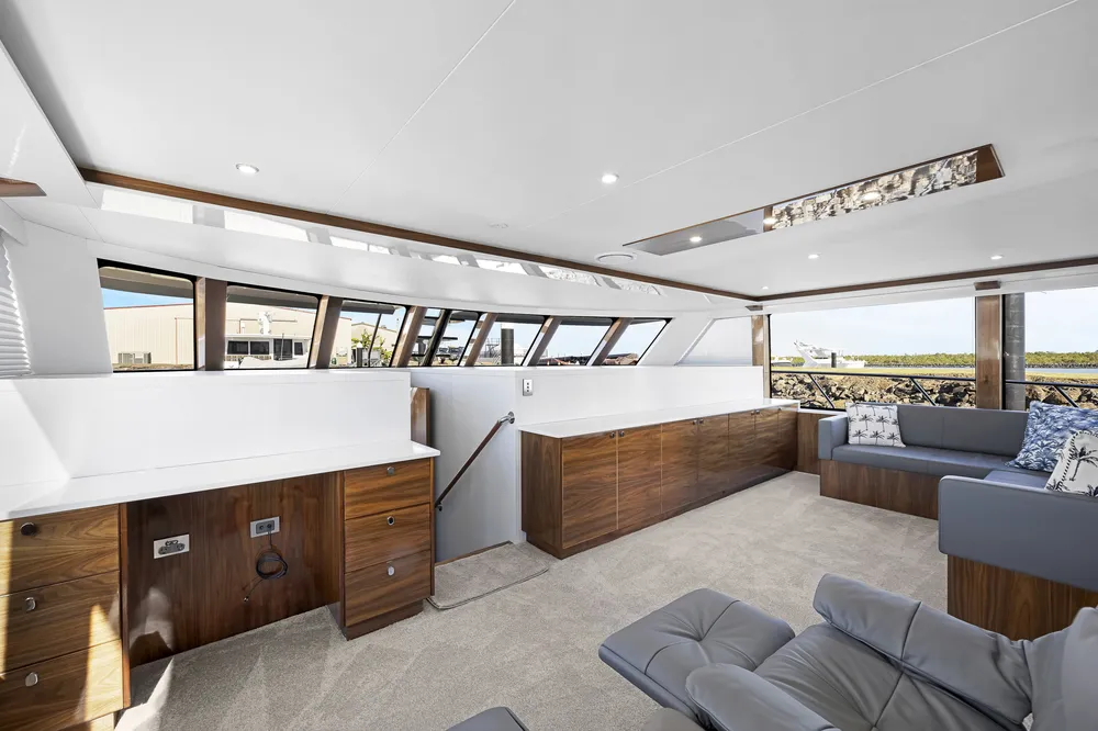 Interior upper deck view of a catamaran built by Mason Marine Industries