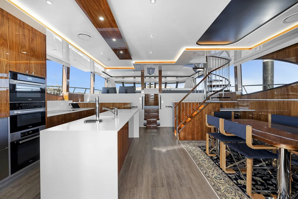 Interior living view of a catamaran built by Mason Marine Industries
